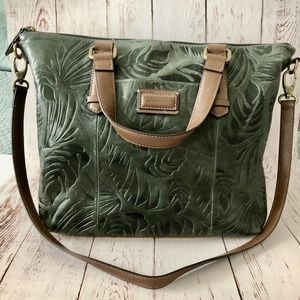 TIGNANELLO Leaf Pattern Embossed Vintage Genuine Leather Handbag